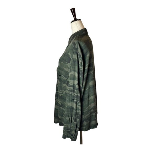 Sanctuary Shirt Women Medium Green Camo Collared Boyfriend Snap Button Down - Picture 7 of 13